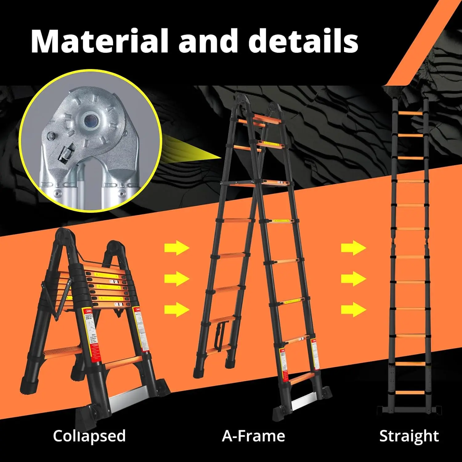 Telescopische Ladder, Lichtgewicht Aluminium Telescopische Ladders W/Driehoek Stabilisatoren, Stabilisatorstang