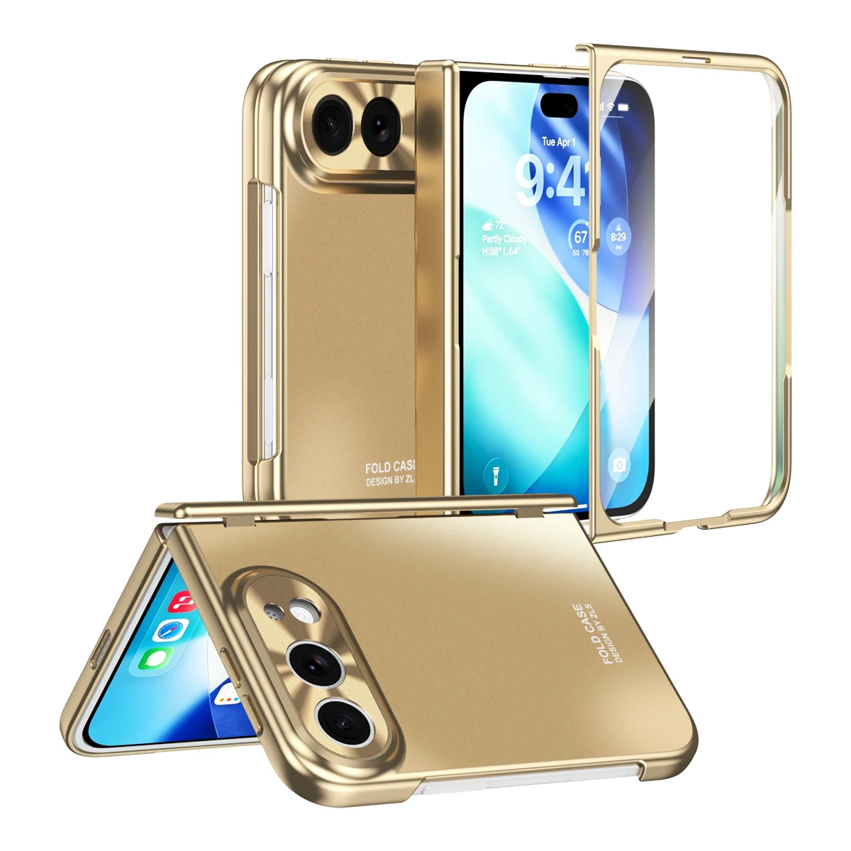 Electroplated For Iphone Duo Phone Case Front Protection Film PC Hard Shell Hinge Solid Color Back Cover