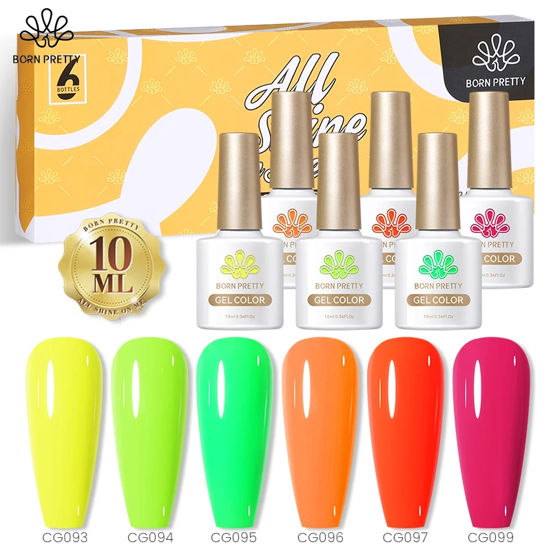 

BORN PRETTY 6 PCS/SET Gel Polish Set Pink Neon Yellow Green Soak Off UV Gel LED DIY Semi Permanent Gel Nail Polish Set