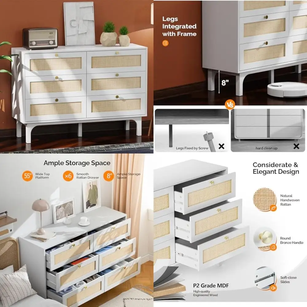 6-Drawer White Ratt… - image