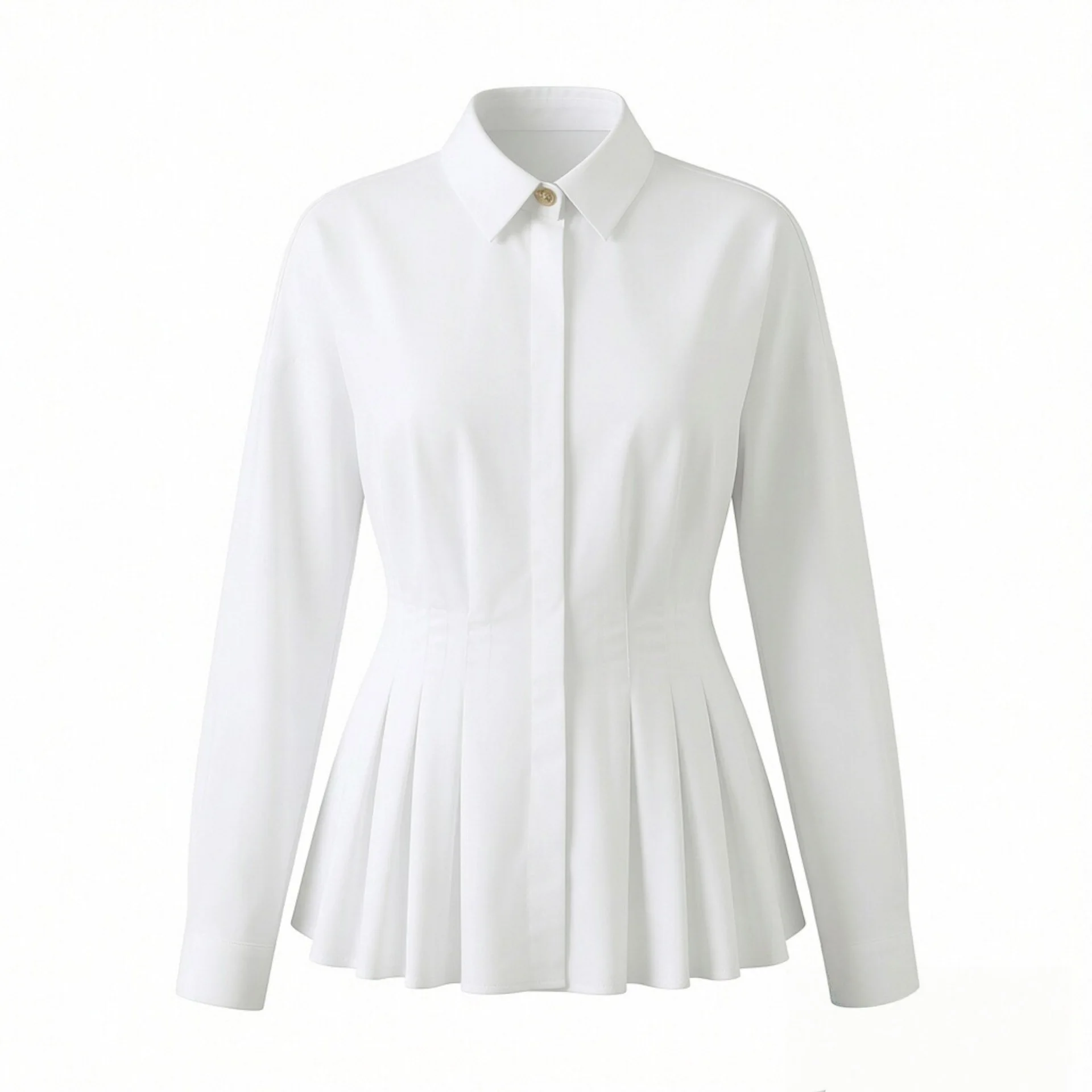 Withered European And American Style Fashionable Pleated Waist Long Sleeved Shirt Blouses Women's Clothes Shirts Tops