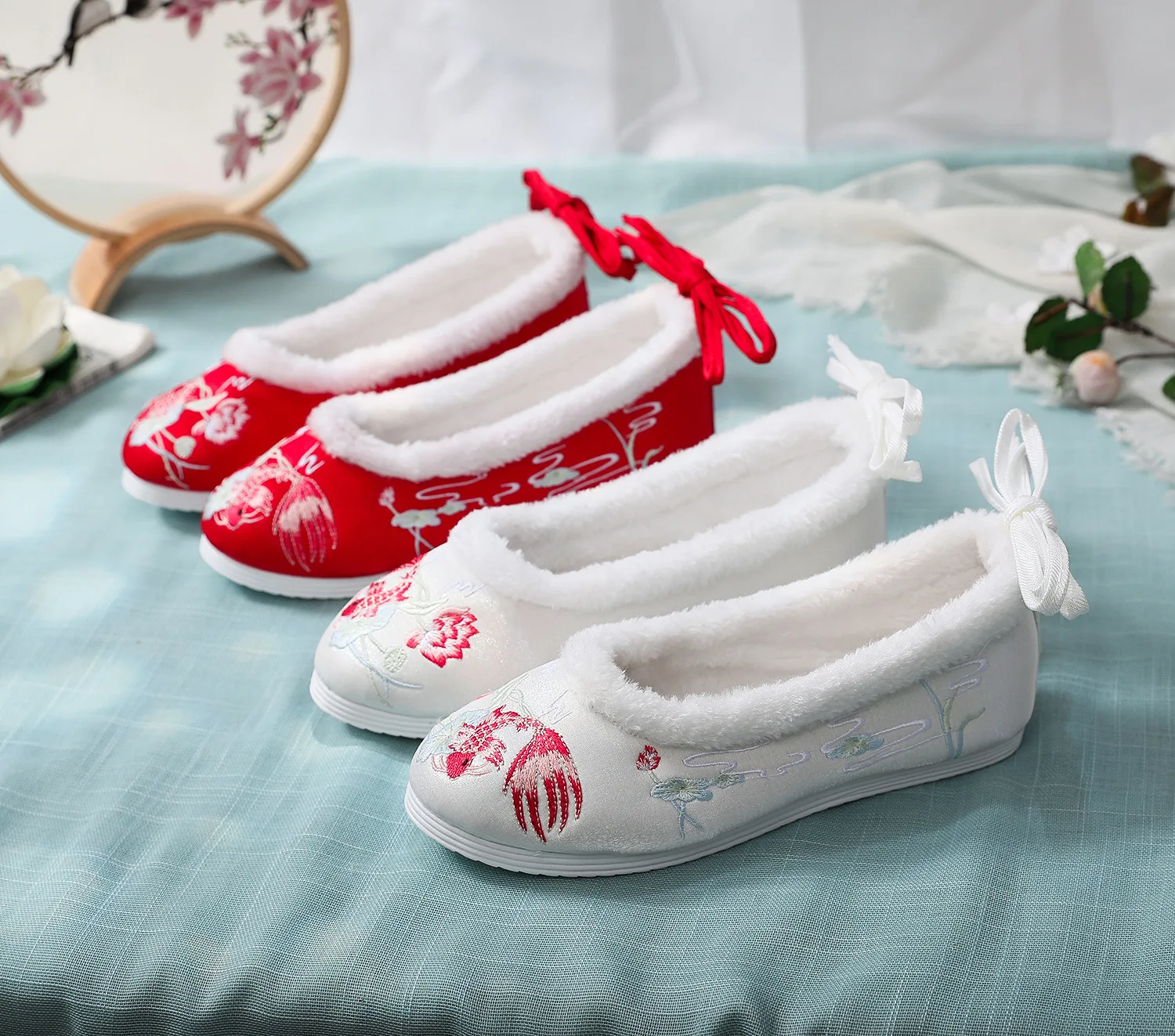 Hanfu Shoes Women's Ancient Style Warm Embroidered Ancient Costume Shoes Cosplay