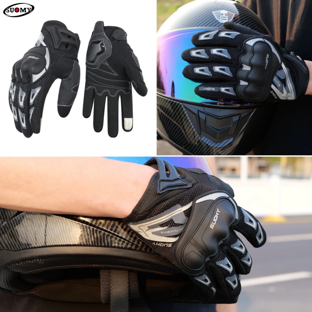 Luvas de motocicleta SUOMY SU-11 – respiráveis de corrida com dedos inteiros antiderrapantes elegantes |   XS-XXL Preto/Verde/Rosa