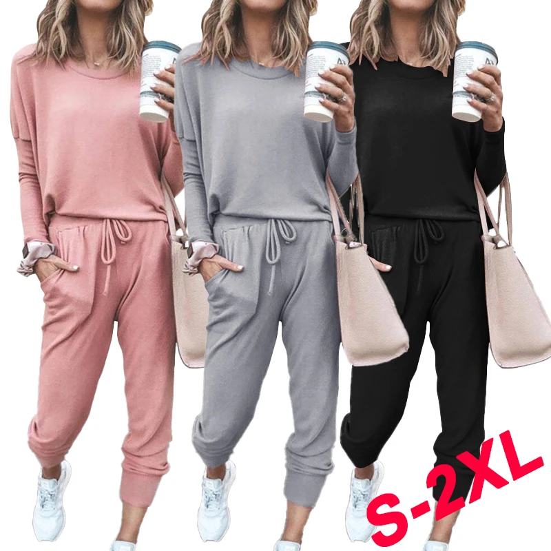 

Women's Fashion Women's Solid Color Two Piece Jogging Set Casual Pullover Sweatwear Pants Sweatshirt Jogging Set