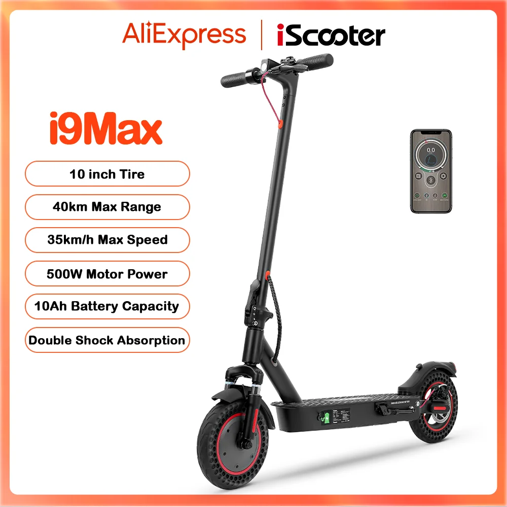 IScooter-patinete eléctrico i9Max de 10 pulgadas, Scooter con Motor máximo de 500W, doble absorción de impacto, 35 KM/H, 10Ah