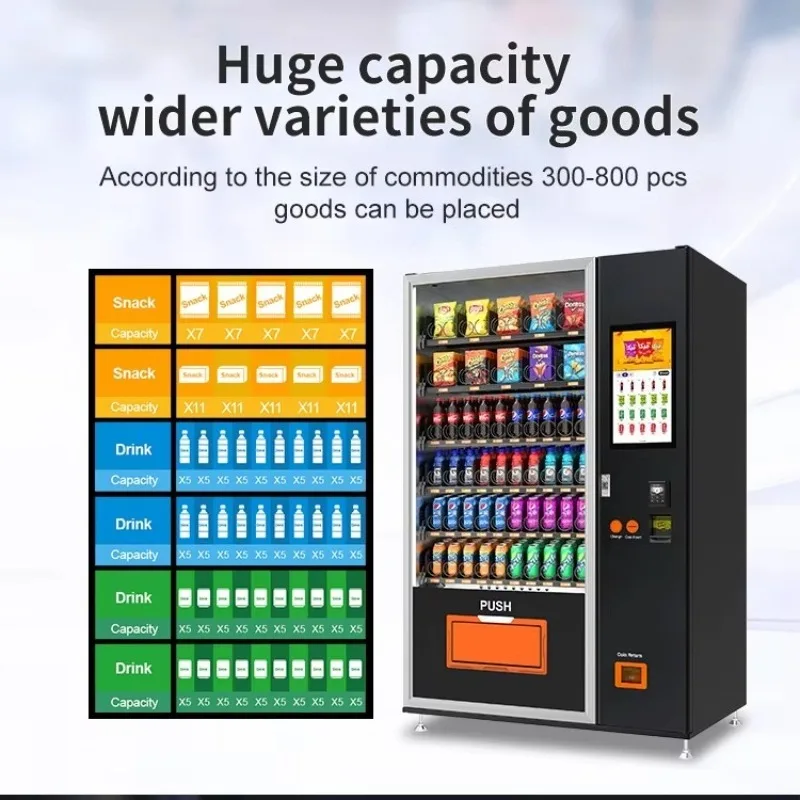 Space Saving Customized Multi Selection Food Beverage Vending Machine Equipped with Cloud Monitoring and Smart Operation