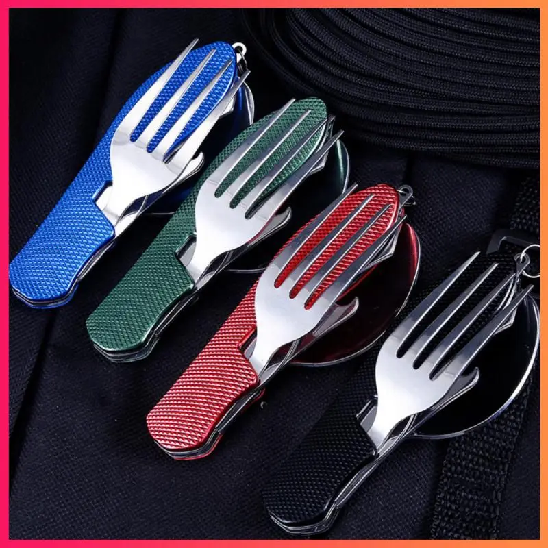 Outdoor Camping Tableware Stainless Steel Foldable Knife Fork Spoon 3-in-1 Combination Tableware For Hiking Outdoor Survival