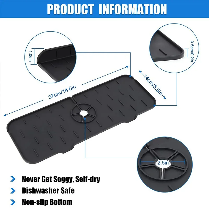 Silicone Kitchen Faucet Mat For Sink Sponge Drain Rack Foldable Sink Mat Faucet Splash Catcher Bathroom Countertop Protector Mat