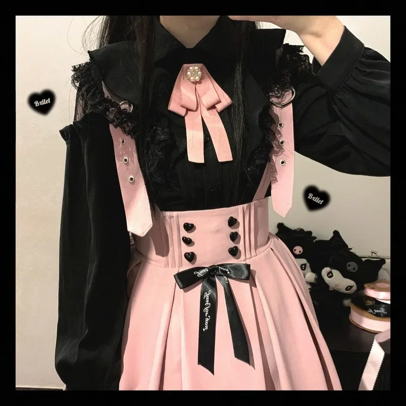 High Street Fashion Streetwear Blusas Y2k Bowknot Lace Hollow Out Patchwork Sweet Kawaii Blouses Single-breasted Vintage Shirts