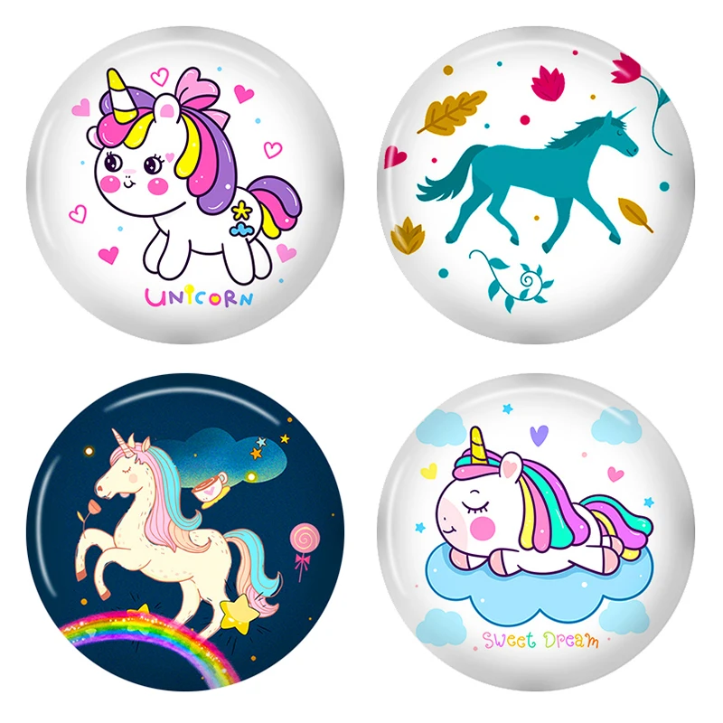 

8-40mm Photo Glass Cabochon Pattern Round Glass Cabochons Colorful Beautiful Cameo Unicorn VF02