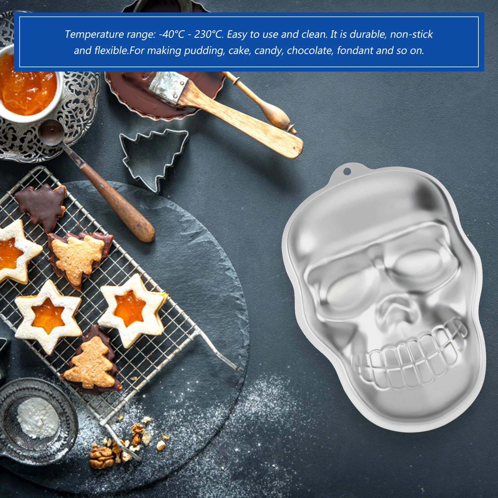 

Skull Cake Mold Halloween Baking Aluminum Non Stick Flexible Easy Clean Approved Chocolate Candy Pudding molds baking pan