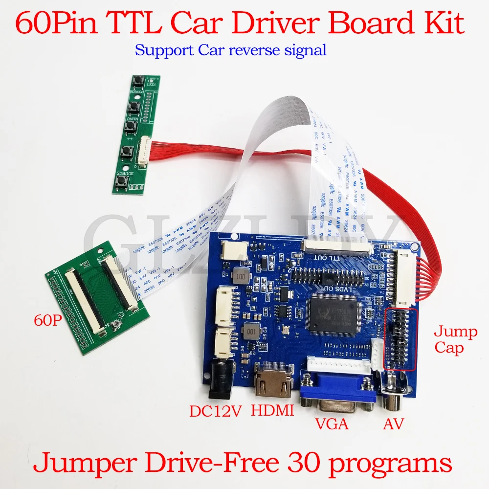 For 6.5 7 8 9inch 50Pin 60PIN TTL FPC LVDS Driver Free universal LCD driver board Kit DIY HDMI VGA 2AV Car Reverse DC 5-24V