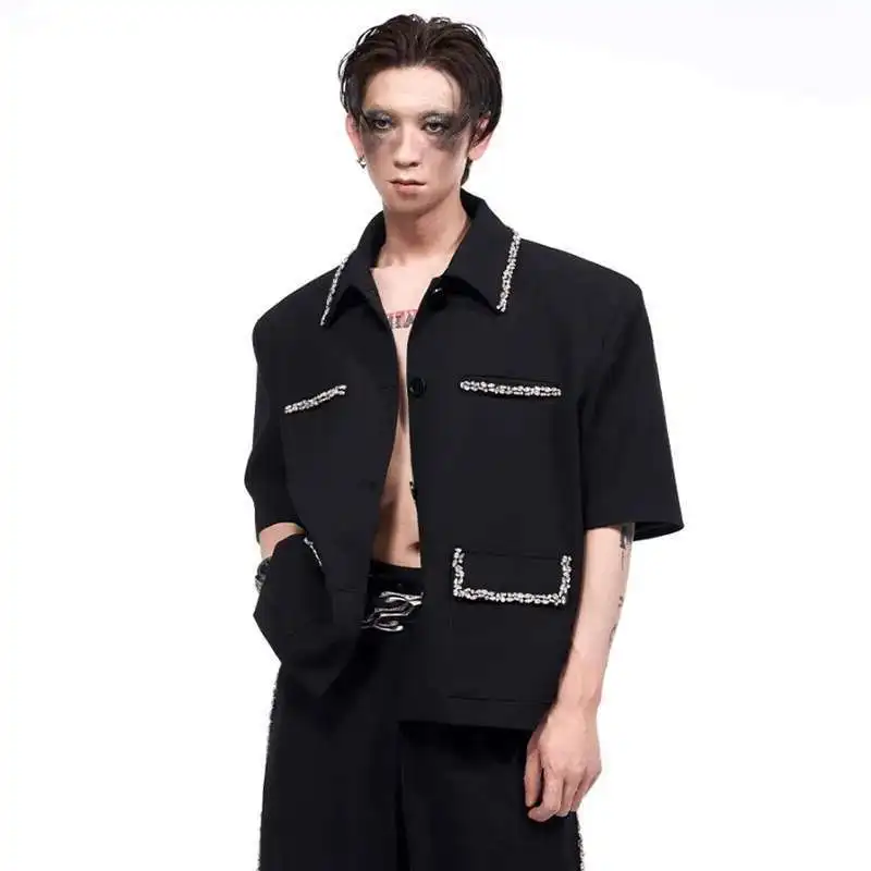 LUZHEN Elegant Diamond Patchwork Decorate Short Sleeve Big Luxury Lapel Shirts Men's 2026 Summer High Quality Casual Tops JY8208