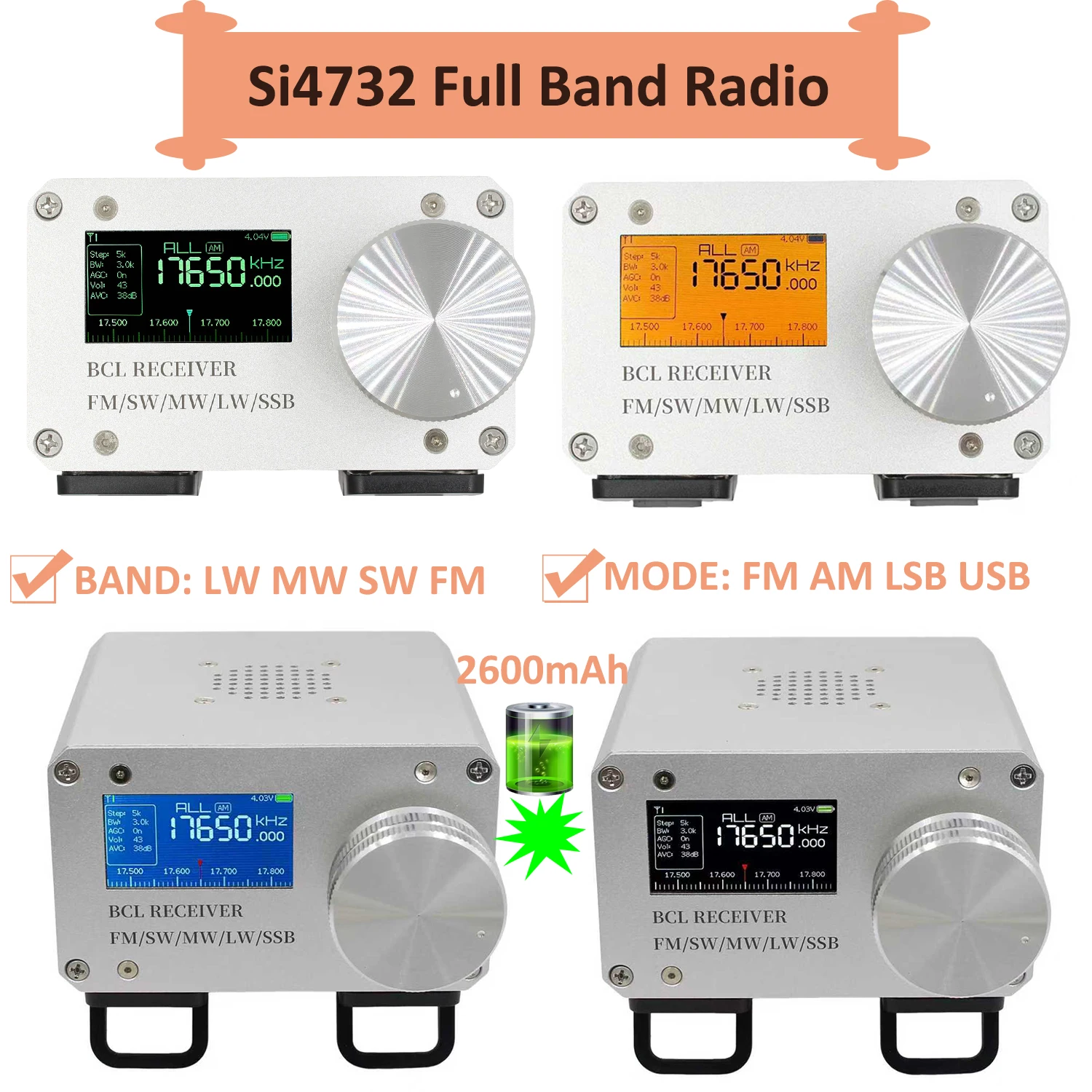 2.4GHz WIFI Si4732 Full Band Radio 2600mAh Rechargeable Support AM LSB USB FM LW MW SW SSB Band BCL Performance RDS Receiver