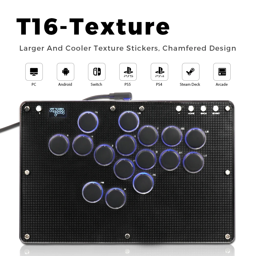 Haute42 T16-Texture Stickless Arcade Stick Controller Hitbox Leverless Controller For PC/PS4/PS5/Switch Arcade Hitbox Keyboard