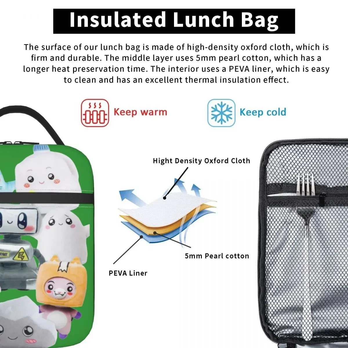 Lankybox Australia Funny Gift for Kids Insulated Lunch Bags Thermal Bag Meal Container High Capacity Tote Lunch Box Food Bag