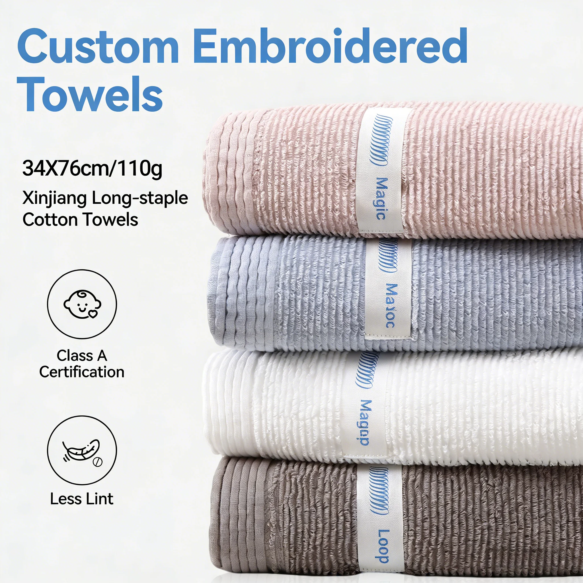 

Полотенца для лица из чистого хлопка с вышивкой на заказ, мягкие впитывающие антибактериальные для гостиничного салона, мытья волос, использование логотипа, оптовая продажа OEM