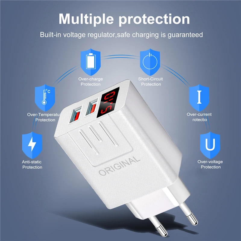 USB Multi Ports Fast Charging Charger Digital Display Mobile Phone Charge Adapter For iPhone Samsung Xiaomi Huawei Wall Charger