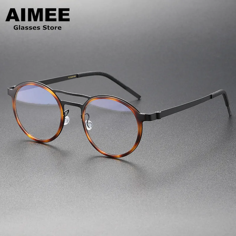 

New Denmark Brand Retro Round Titanium Glasses Frame Men Women Screwless Double-beam Optical Prescription Eyeglasses Spectacles