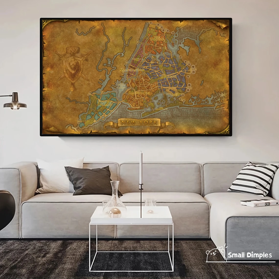 Map Of New York City - World Of Warcraft Style Map Game Poster Canvas Art Print Home Decoration Wall Painting ( No Frame )