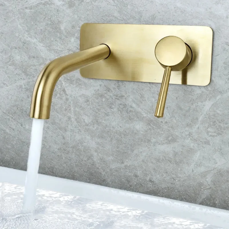 

Смеситель из латуни с двойной ручкой, настенный смеситель для раковины в ванной комнате, горячая и холодная вода, скрытые смесители, медь