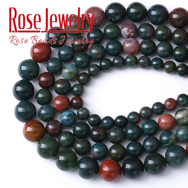 A+ Natural Heliotrope Bloodstone Beads Indian Stone Round Loose Beads For Jewelry Making DIY Bracelet Necklace 4 6 8 10 12mm 15\