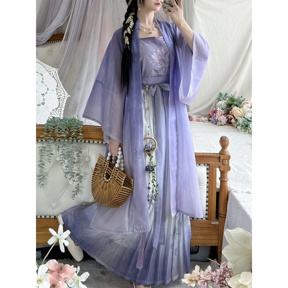 

3pcs Set! New 2026 Original Song Style Hanfu Women Waist-High Pleated Skirt Chinese Style Suit for Women Hanfu Dress Woman