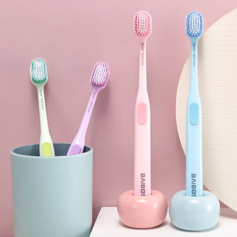 Adult soft-bristle wide-head toothbrush spiral bristle family two-pack toothbrush