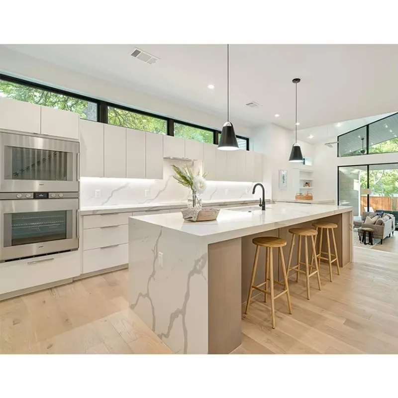 Modern White Lacquer Marble Top Kitchen Cabinet Design Ready To Assemble Complete Set Wall Hanging Kitchen Cabinets Furniture