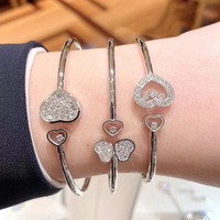 Fashion Elegant Adjustable Elastic Heart Charm Bracelet Cubic Zirconia Move K18 Jewelry Gift for Women Girls, Birthday