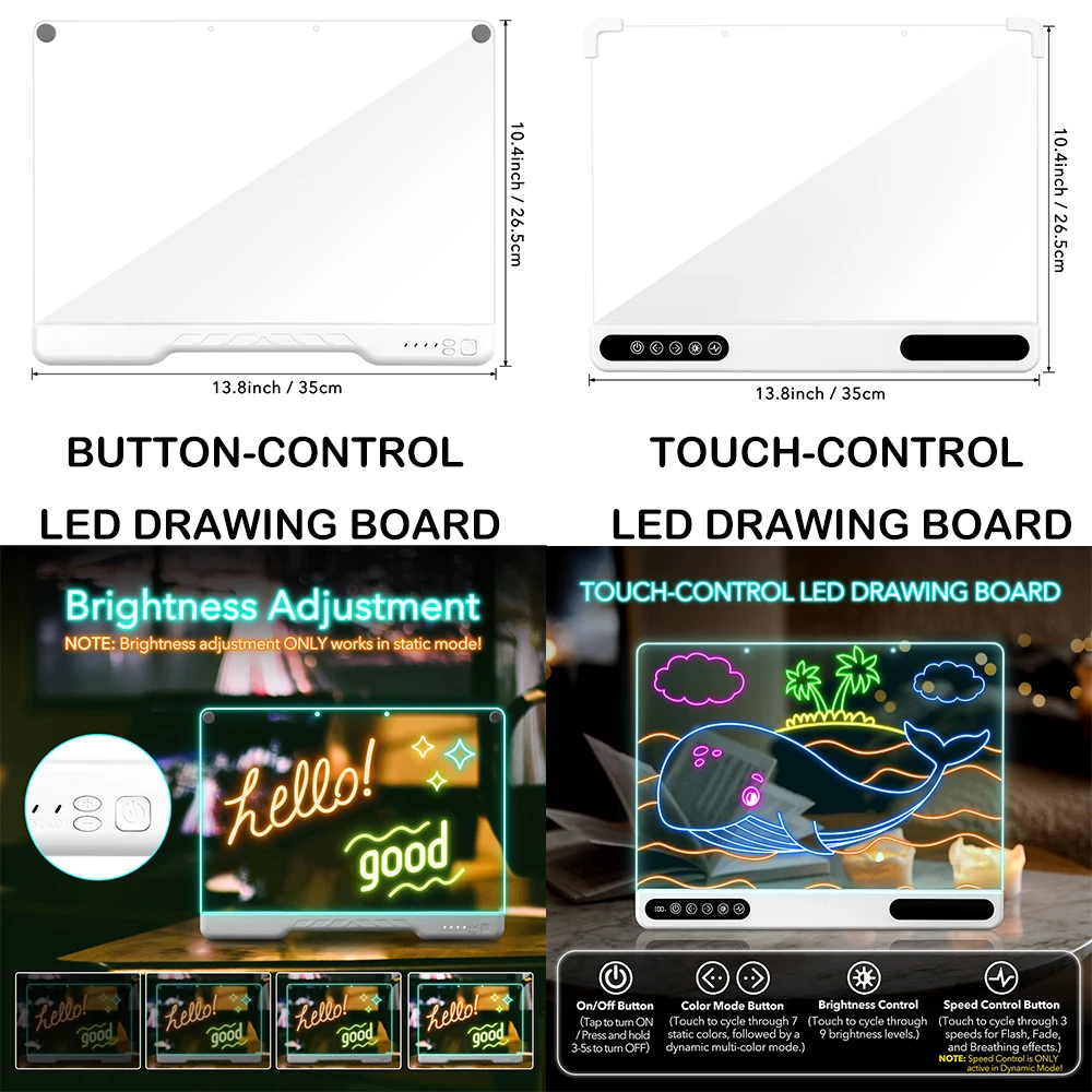 Personalized LED Acrylic Drawing Board Message Note Board Erasable Usb Drawing Board with 7 Markers for Birthday Bedroom Decor