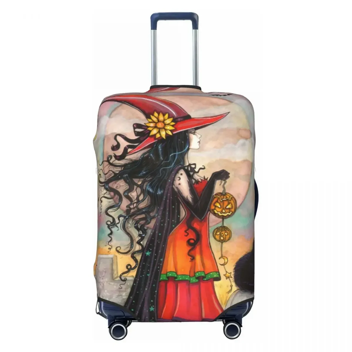 Custom Halloween Witch And Black Cat Fantasy Art Luggage Cover Protector Dust Proof Occult Gothic Wiccan Travel Suitcase Covers