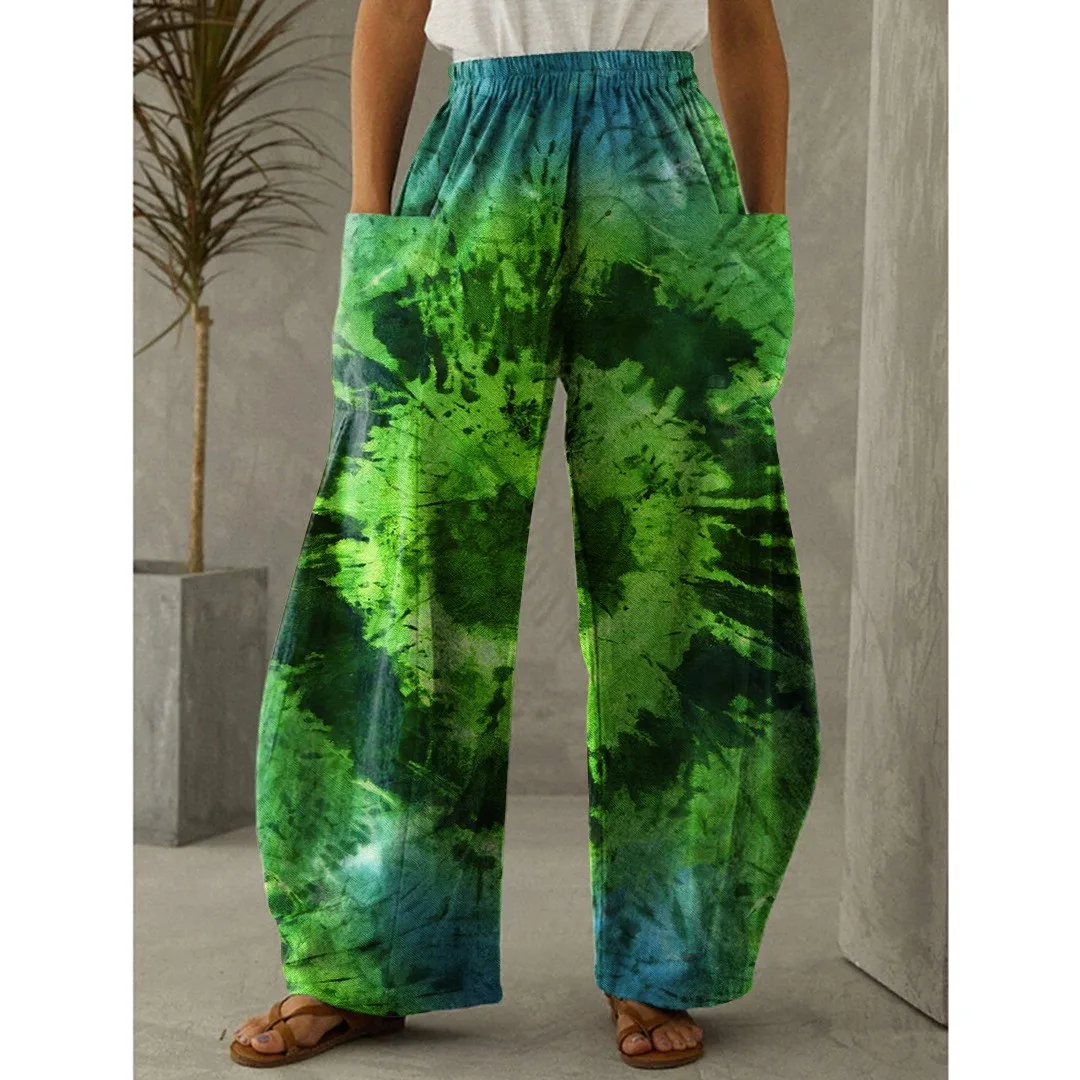 Women's Fresh Flower Print Fashion Trend Pants Summer Explosive Street Casual Comfortable Women's Clothing Sports Belt Pocket