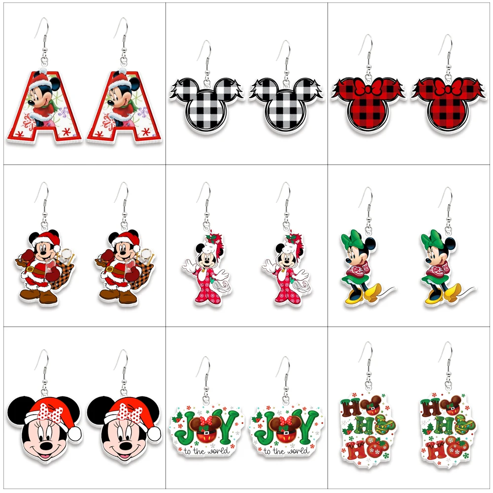 Disney-Brincos Mickey para Decoração de Natal, Estilo Único, Brincos Bonitos, Pingente Acrílico, Orelha, Jóias de Natal, Presentes Criativos