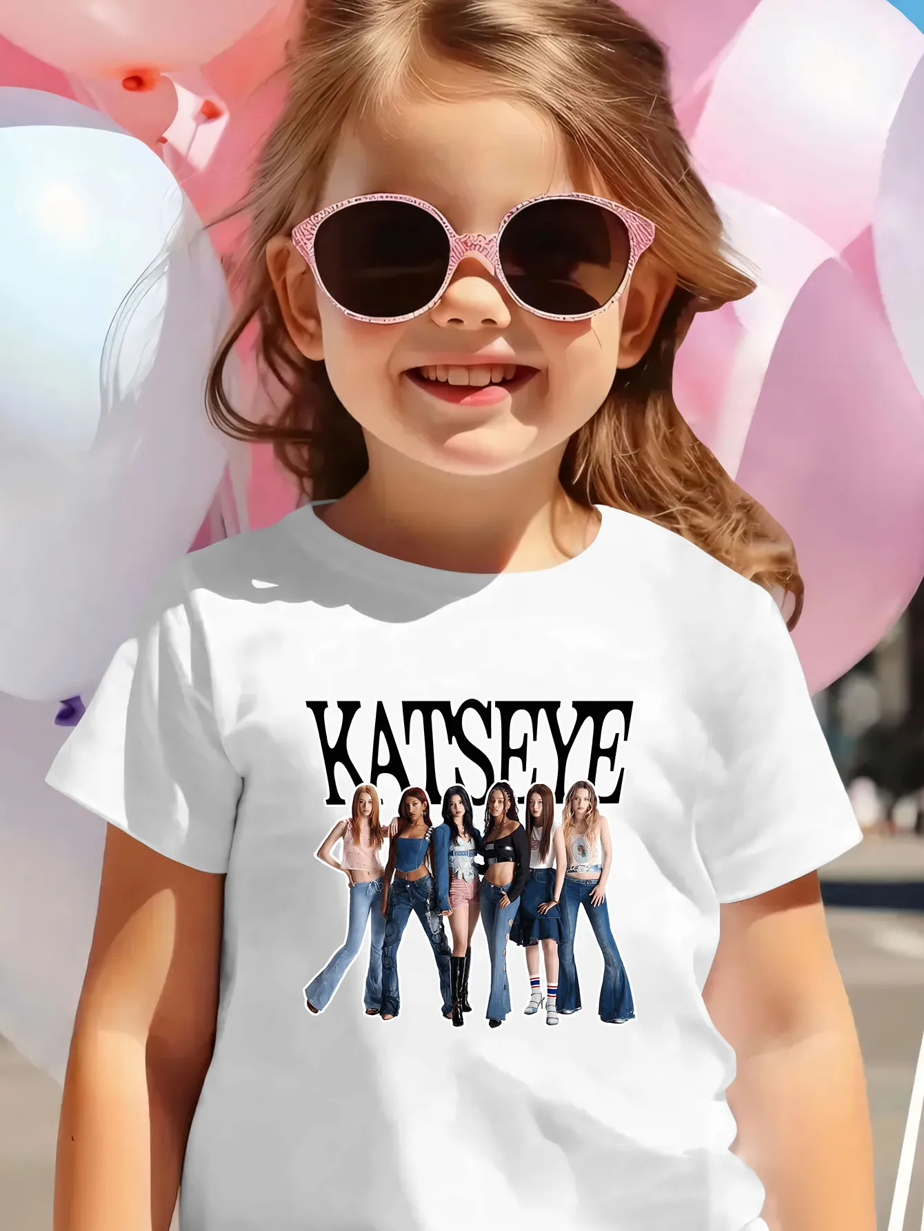 KATSEYE Girls' Inspired Graphic T-Shirt Cute Korean Pop Group Print with KATSEYE Lettering Member Photos Breathable Summer Top