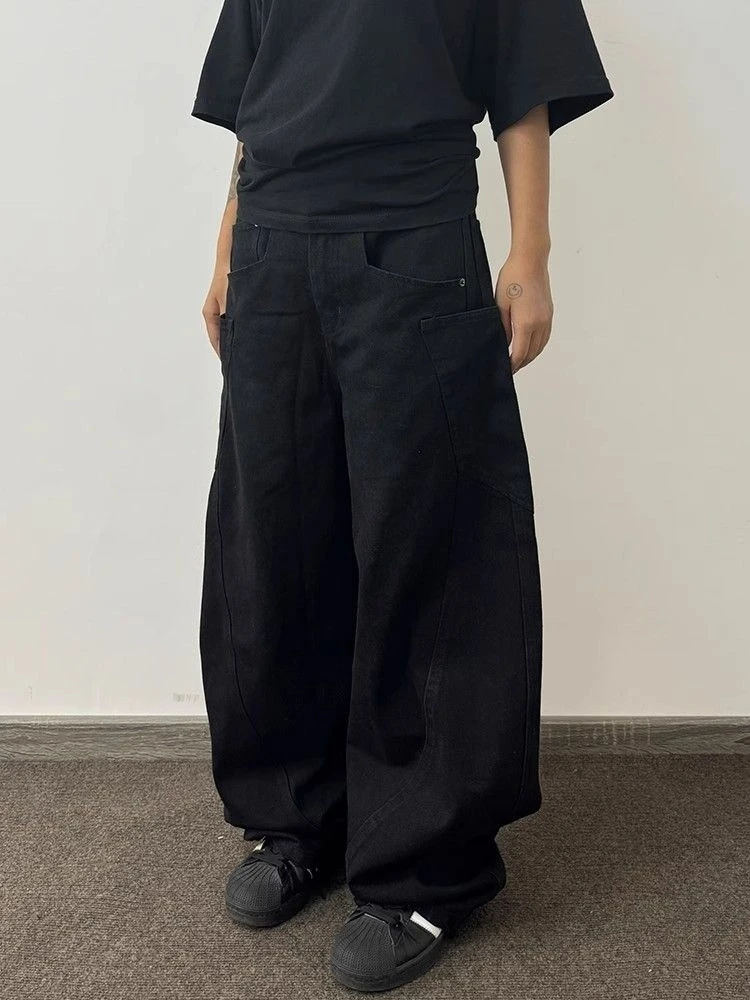 

HOUZHOU Black Gothic Jeans Women Vintage Punk Wide Leg Denim Trousers High Street Grunge Hip Hop Oversized Casual Solid Jeans