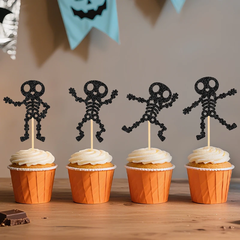 YOMDID 24 Stück Halloween-Totenkopf-Kuchenaufsätze, Totenkopf-Tanz-Cupcake-Picks, Happy Halloween Skull Day Of The Dead, Geburtstagsdekorationen – Detail 8