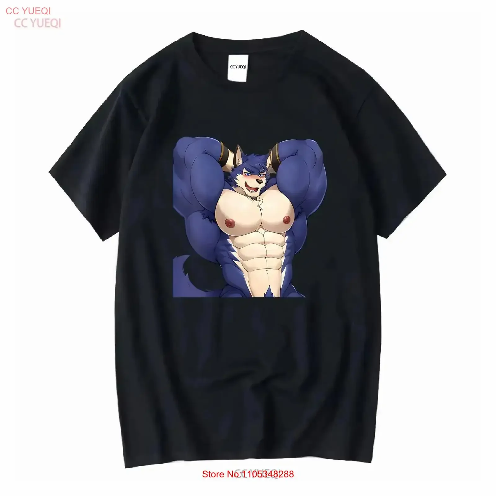Furry Bara Muscle Stud Tiddies Fursona Gay Abs Yaoi Barazoku T Shirt vintage Washed homme fashion Comfortable Breathable