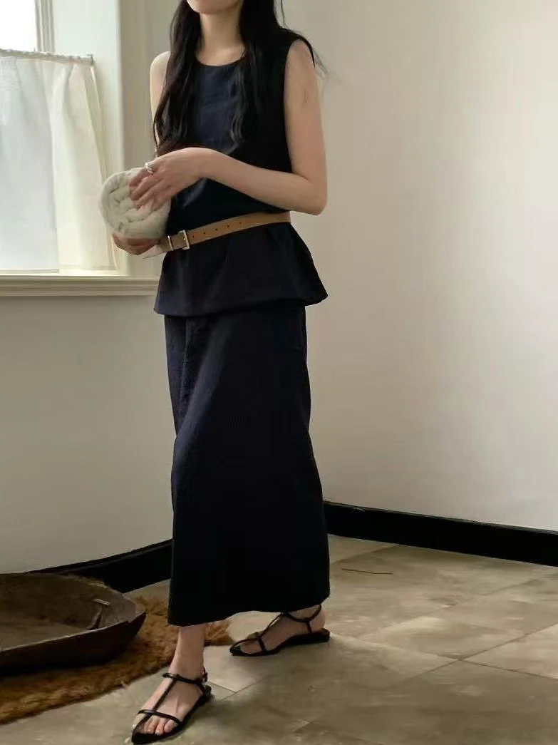 

Винтажный летний жилет-топ с скользящим верхом и подходящей юбкой Faion, комплект для женщин, круглый комплект из двух предметов