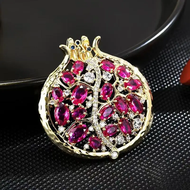 Crystal Pomegranate Plant Brooch Pin For Women Summer Jewelry Gift Bag Suit Accessories