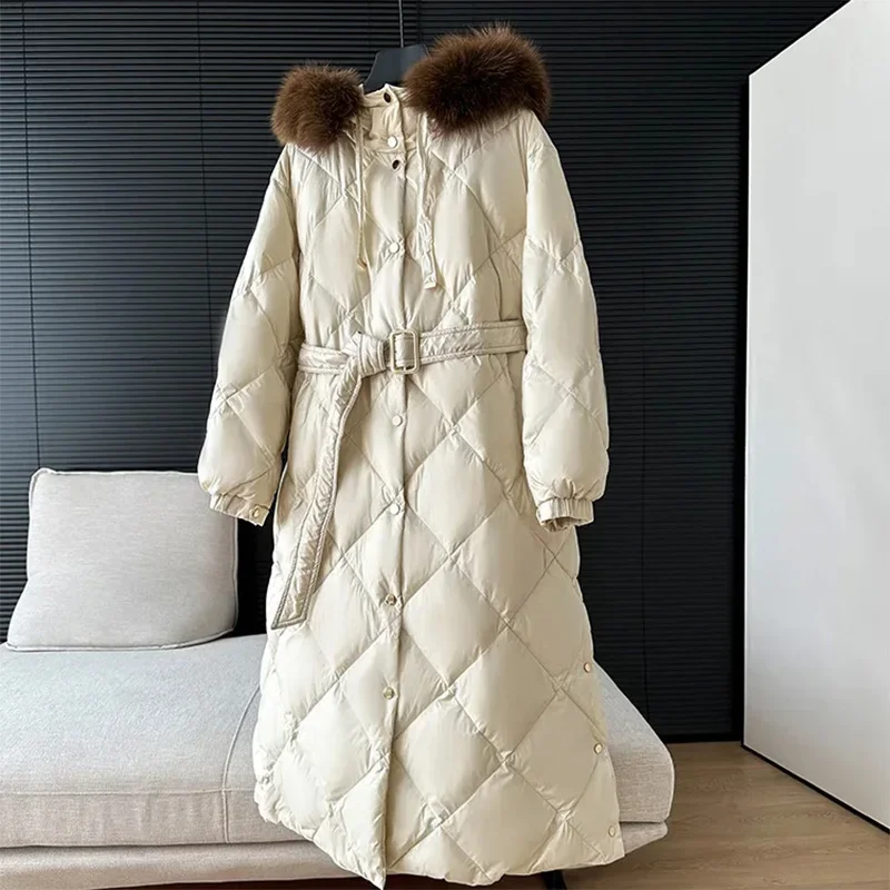 Lagabogy 2024 New Winter Women 90% White Duck Down Jacket Casual Loose Over Size Thick Outwear With Hood Female Warm Puffer Coat