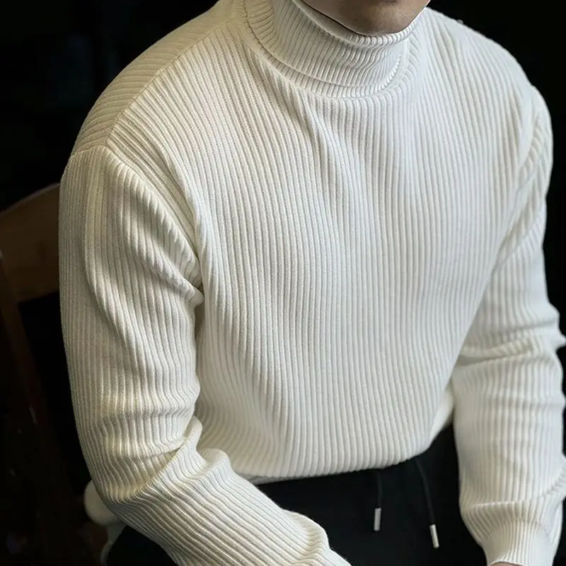 

Свободный повседневный мужской вязаный свитер Long Sve, базовый слой, осень-зима, полиэфирное волокно, высокий воротник, антибактериальный полосатый дизайн