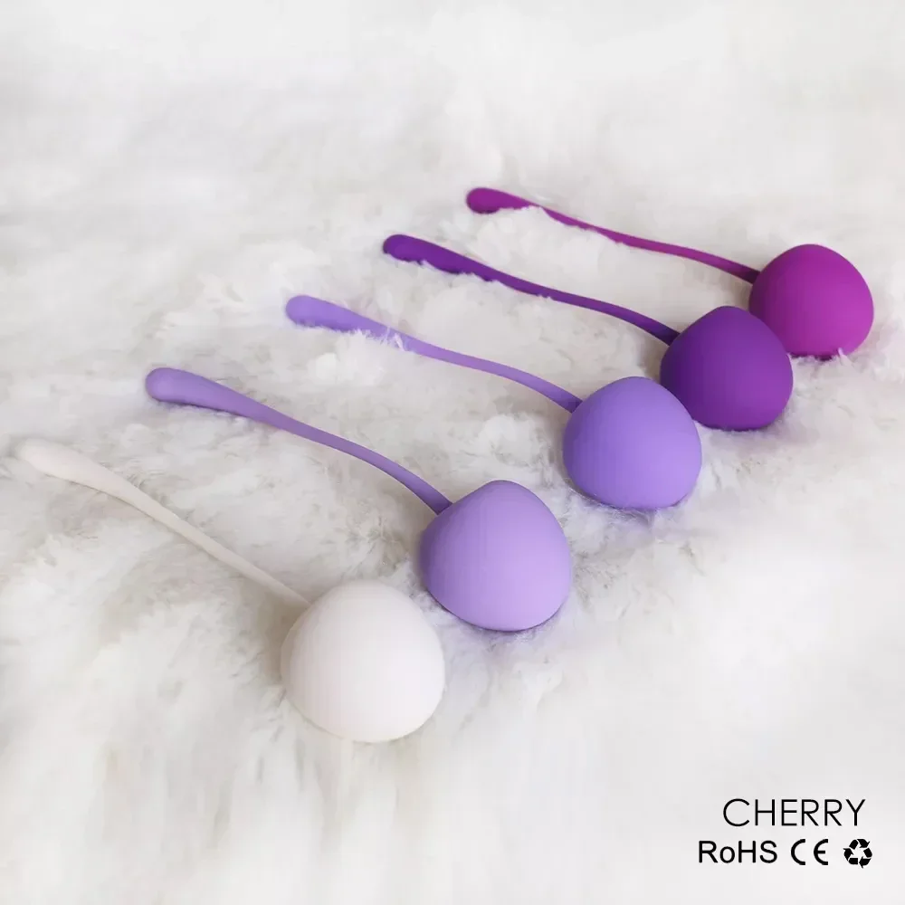 Pelotas de ejercicio Kegel para apretar la Vagina completa para mujer, juego de pesas de silicona Cherry Ben Wa de 5 uds., bola Kegel, mancuernas vaginales