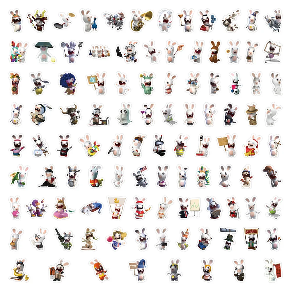 10/50/104PCS Rabbids Invasion Cartoon Stickers Animation Decals Diary Scrapbook Luggage Laptop Guitar Phone Bike Skateboard Toy