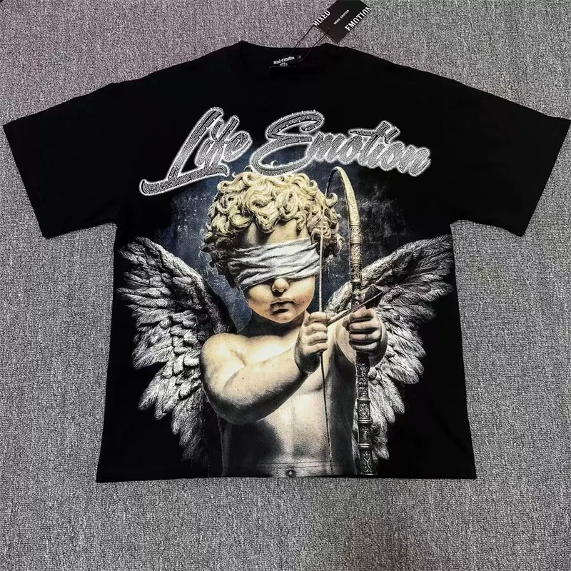 Trendy 2026 MIXED EMOTION Rhinestone Short Sleeve Men Women Tshirt
