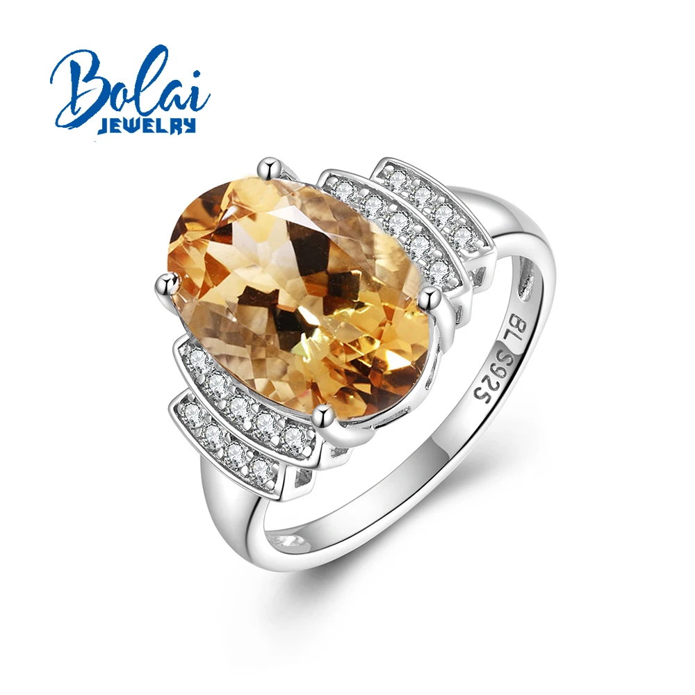 Elegant 925 Sterling Silver Ring Natural Citrine 6.05ct Oval 10x14mm Real Gemstone Fine Jewelry Solitaire Ring for Women's Valen