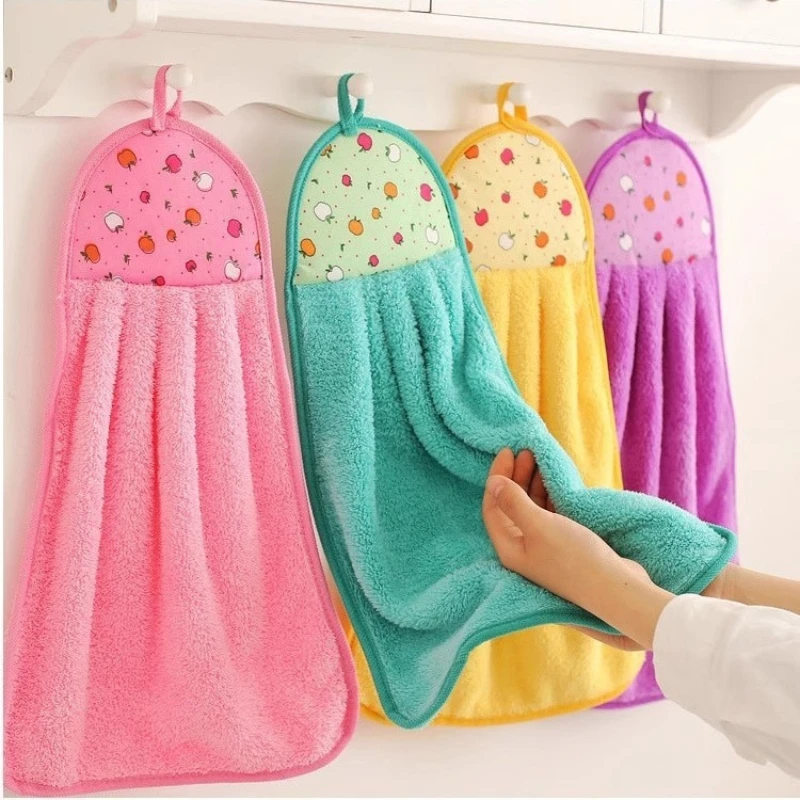 Coral Fleece Hanging Hand Towel Enlarged Thickened Rag Super Absorbent Kitchen Dishcloth Bathroom Hand Cloth