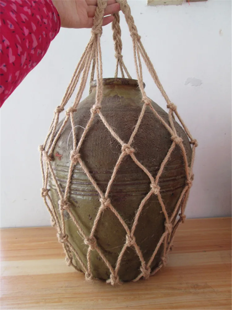 

1pcs Large Natural hemp rope net bag Gardening net Handicraft woven bag rope net bag wine bottle net bag fruit vegetable net bag