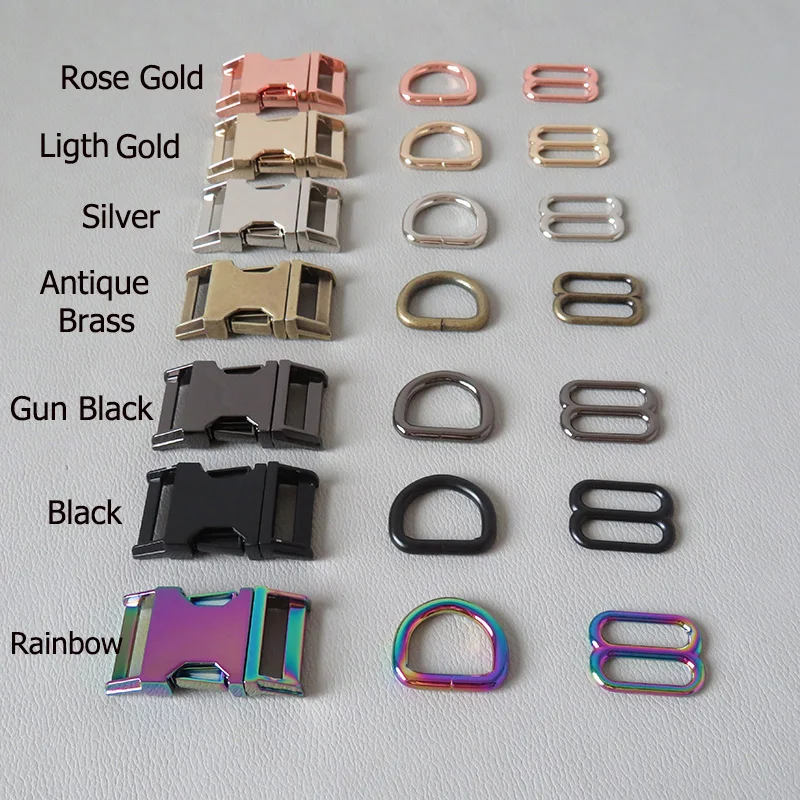 50 sets 15mm 20mm 25mm Metal side release belt buckle D ring straps slider for dog collar bag DIY sewing accessories hardware