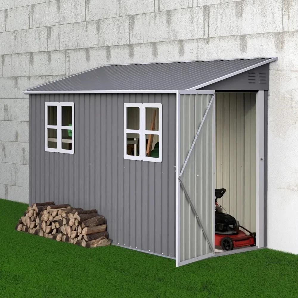 

4x10 FT Outdoor Storage Shed w/2 Adjustable Windows, Heavy-Duty Outdoor Sheds w/Reinforced Floor Fram and Lockable Door, Shed